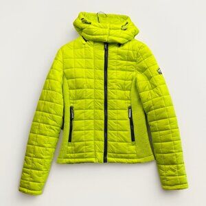 Superdry Mountain Supply Goods Puffer Jacket Wom XS Neon Green Hooded Coat